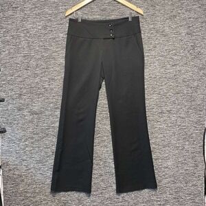 Vintage 90s Y2K Shasa Flare Pants Womens Medium Black Wide Waistband Dress Crop